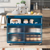 Navy Blue Kitchen Island with Drop Leaf