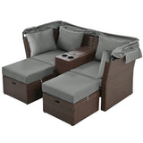 2-Seater Outdoor Patio Daybed Outdoor Double Daybed Outdoor Loveseat Sofa Set with Foldable Awning and Cushions for Garden, Balcony, Poolside, Grey