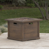 Patio Outdoor Square Gas Burning Concrete Fire Pit Wood Pattern - Brown - 40,000 BTU