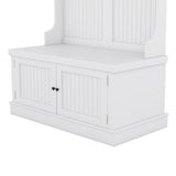 White Hall Tree with Storage Shoe Bench for Entryway and Hallway