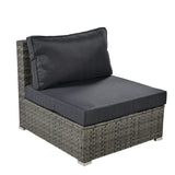 Patio Furniture Set, 6 Piece Outdoor Conversation Set All Weather Wicker Sectional Sofa with Ottoman and Cushions and Small Trays