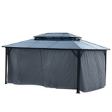 10'x13' Hardtop Gazebo, Outdoor Polycarbonate Double Roof Canopy, Aluminum Frame Permanent Pavilion with Curtains and Netting, Sunshade for Garden, Patio, Lawns