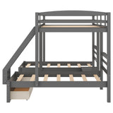 Grey Full over Twin & Twin Bunk Bed,Triple Bunk Bed with Drawers