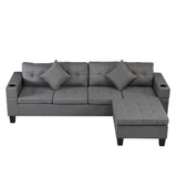 Sofa Set for Living Room with L Shape Chaise Lounge, cup holder - grey