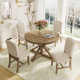 Natural Wood Style Dining Table Set with 4 Upholstered Chairs