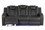 Benz LED & Power Recliner 3 PC Made With Faux Leather in Black