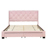 Queen Size Storage Bed Linen Upholstered Platform Bed with Two Drawers - Pink