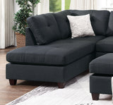 Contemporary 3-pcs Sectional Sofa Ash Black Polyfiber Cushion Sofa Chaise Ottoman Reversible Couch Pillows