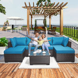 Outdoor Garden Patio Furniture 7-Piece PE Rattan Wicker Cushioned Sofa Sets  and Coffee Table, patio furniture set;outdoor couch;outdoor couch patio furniture;outdoor sofa;patio couch