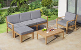 6 Piece Acacia Wood Frame Patio Sectional Sofa Set with Coffee Table and Removable Cushion for Garden Backyard Patio and Poolside(Grey)