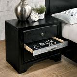 Contemporary Nightstand Black Finish Silver Accents