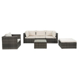 Patio Furniture, Outdoor Furniture, Seasonal PE Wicker Furniture, 6 Set Wicker Furniture With Tempered Glass Coffee Table