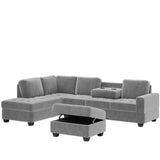 Sectional Sofa with Reversible Chaise, L Shaped  Couch Set with Storage Ottoman and Two Cup Holders for Living Room