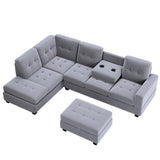 Sectional Sofa with Reversible Chaise Lounge, L-Shaped Couch with Storage Ottoman and Cup Holders