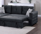 Pull Out Black Velvet Convertible Sectional Sofa