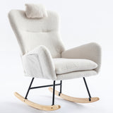 White Rocking Chair with Pocket Soft  Fabric