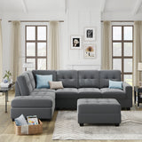 Sectional Sofa with Reversible Chaise Lounge, L-Shaped Couch with Storage Ottoman and Cup Holders