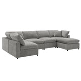 Modular Cloud Sofa Bed, 6 Seat Chenille Sectional Couch Set with Ottoman