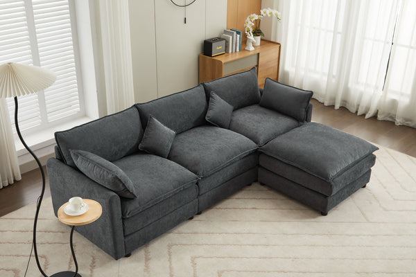 Modular Sectional Sofa,  3-Seater Sofa with Ottoman, Modern L-Shaped Sofa for Living Room Bedroom Apartment