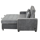 Pull Out Linen Upholstered Sleeper Bed attached two throw pillows, Dual USB Charging Ports