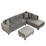 Sectional Sofa with Storage Ottoman, L-Shape Couch with 2 Pillows and Cup Holder,