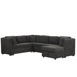 Sectional Sofa Pull out Sofa Bed with Two USB Ports, Two Power Sockets, Three Back Pillows and a Storage Chaise for Living Room, Black