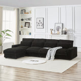 Corduroy with Cup Holder Super Large L-Shaped Sofa, Movable Footrest, Four Waist Pillows And Four Back Cushion, With USB Port