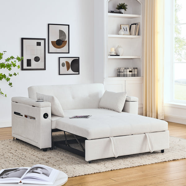 Pull-Out Sleeper Sofa Bed Double Seat Recliner Sofa Bed with Armrests with Storage and Side Pockets