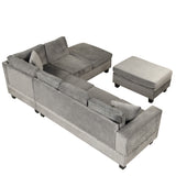 Sectional Sofa with Storage Ottoman, L-Shape Couch with 2 Pillows and Cup Holder,