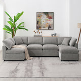 Modular Cloud Sofa Bed, 6 Seat Chenille Sectional Couch Set with Ottoman