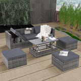 Patio Furniture, Outdoor Furniture, Seasonal PE Wicker Furniture,5 Set Wicker Furniture With Plywood Coffee Table,with lift TOP Coffee Table,with Lounger Sofa