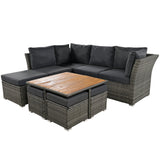 10 Piece Outdoor Conversation Set, CoffeeTable with Ottomans, Solid wood coffee table