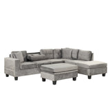 Sectional Sofa with Storage Ottoman, L-Shape Couch with 2 Pillows and Cup Holder,