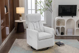 White Fabric Swivel Rocking Chair Gilder Chair With Pocket,White