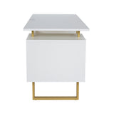 White and Gold Desk for Office with Drawers & Storage