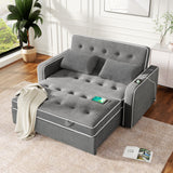 Pull Out Linen Upholstered Sleeper Bed attached two throw pillows, Dual USB Charging Ports