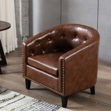 Leather Tufted Barrel ChairTub Chair for Living Room Bedroom Club Chairs