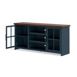 Devine 67 inch TV Stand Console for TVs up to 80 inches, No Assembly Required, Blue Denim and Whiskey Finish