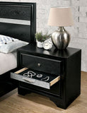 Contemporary Nightstand Black Finish Silver Accents