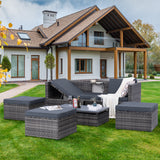 Patio Furniture, Outdoor Furniture, Seasonal PE Wicker Furniture,5 Set Wicker Furniture With Plywood Coffee Table,with lift TOP Coffee Table,with Lounger Sofa