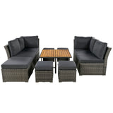 10 Piece Outdoor Conversation Set, CoffeeTable with Ottomans, Solid wood coffee table