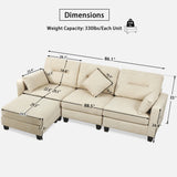 L Shaped Modular Sectional Couche with USB Ports, Ottoman, Lumbar Pillows