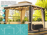 10*10 FT Softtop Metal Gazebo with Mosquito Net&Sunshade Curtains,Sturdy Heavy Duty Double Roof Canopy,Galvanized Steel Design Outdoor Tent,Suitable for Gardens,Patio,Backyard