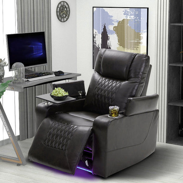 Power Motion Recliner with USB Charging Port and Hidden Arm Storage 2 Cup Holders