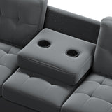 Sectional Sofa with Reversible Chaise Lounge, L-Shaped Couch with Storage Ottoman and Cup Holders