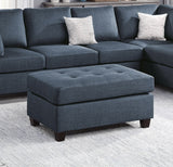 Contemporary 3pc Reversible Sectional Sofa Set W/ Ottoman Dark Blue Dorris Fabric Cushion Sofa Chaise Ottoman Couch Pillows