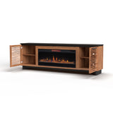 Devine 86 inch Fireplace TV Stand Console for TVs up to 100 inches, Black with Bourbon finish