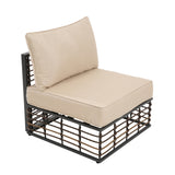 Grand patio 6-Piece Wicker Patio Furniture Set, All-Weather Outdoor Conversation Set Sectional Sofa with Water Resistant Beige Thick Cushions and Coffee Table