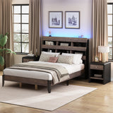 Queen 3 Piece Bedroom Set Mid Century Modern Style - led lights - usb ports