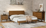 Queen 3 Piece Bedroom Set Mid Century Platform  Bed with Bookshelf